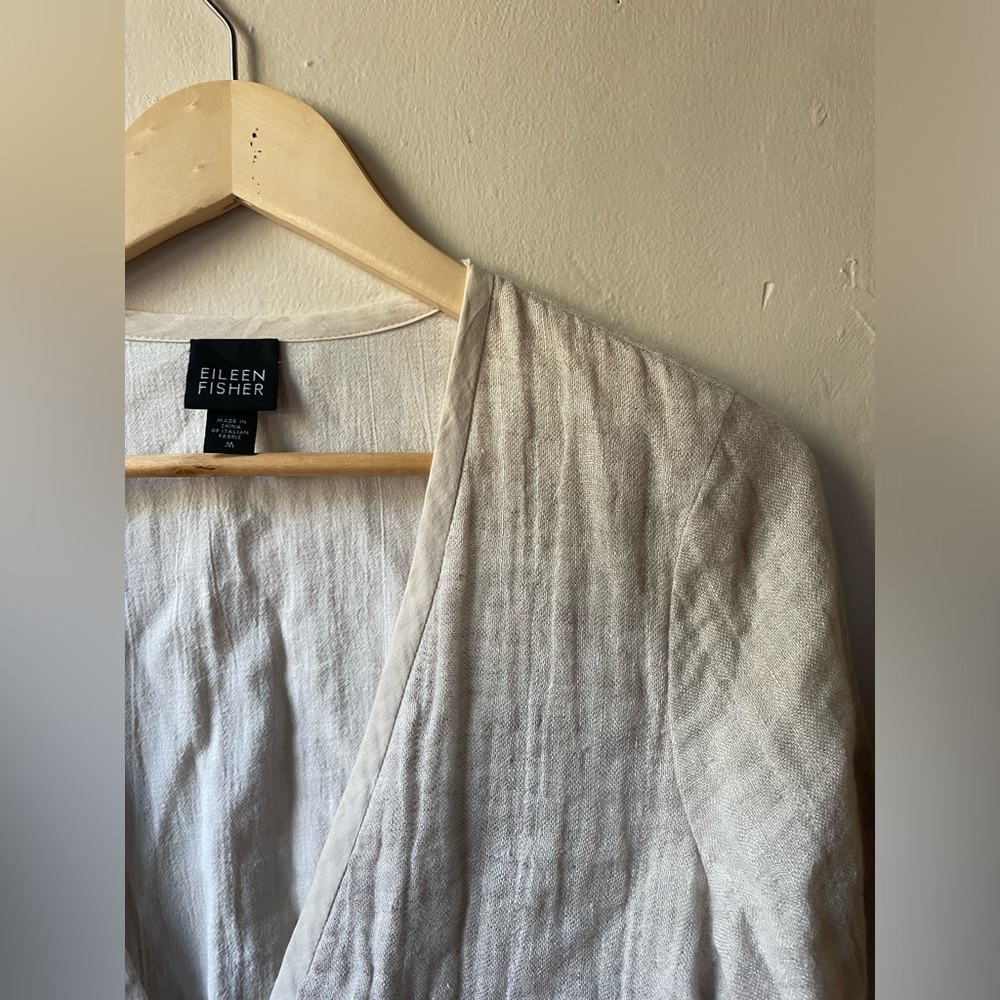 Eileen Fisher Linen Blend Jacket with Tie Front and Pocket Size Medium